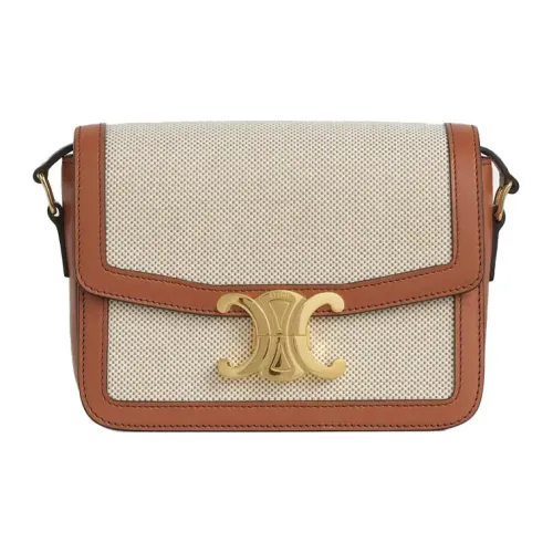 CELINE Teen Triomphe Текстиль Коровья кожа Сумка Сумка через плечо Женская Белая