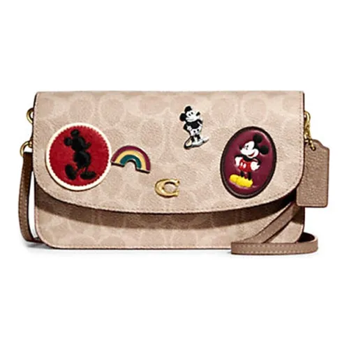 COACH Disney Mickey Коллаборация Hayden Холст с кожей Сумка через плечо Маленькая Женская Молочно-чайная