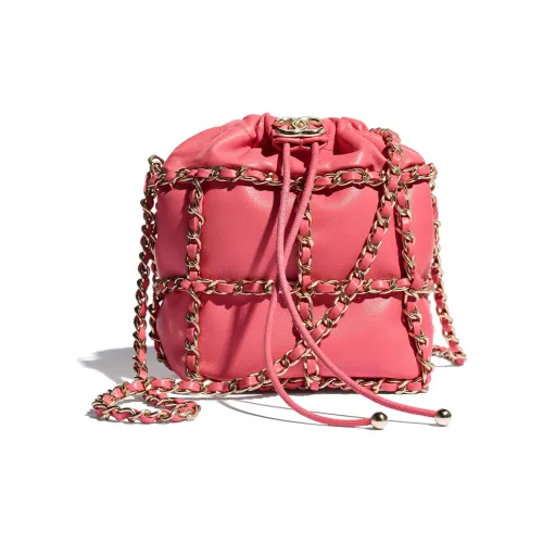 CHANEL Шнур овечья кожа And золотой металл сумка на плечо маленькая женская коралловый