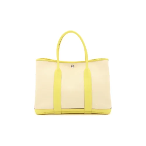 HERMES Garden Party Корова Кожа Холст Сад Сумка Плечо Сумка Сумка Женская Бежевый Желтый