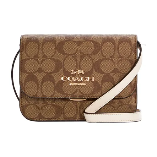 COACH Brynn Холст и Кожа Маленькая Квадратная Сумка через плечо Маленькая Женская Коричневая
