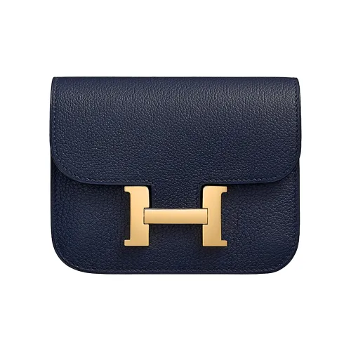 HERMES Constance Slim Evercolor Телячья кожа Кошелек Держатель для карт Бананка Женская Полночный синий