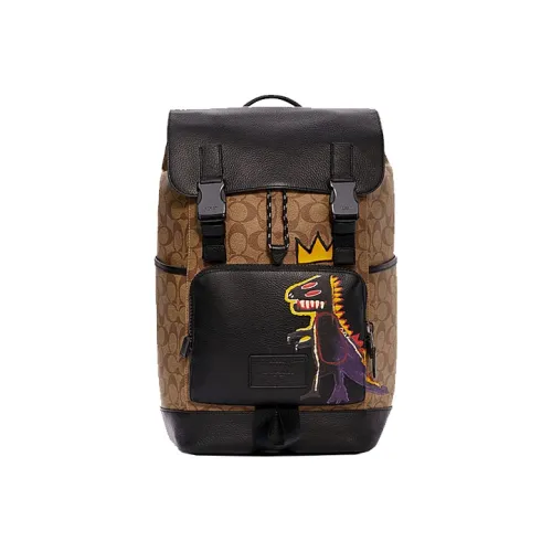 COACH Basquiat Коллаборация Дорожка Холщовая кожа Рюкзак Средний Мужской Черно-коричневый Монограмма