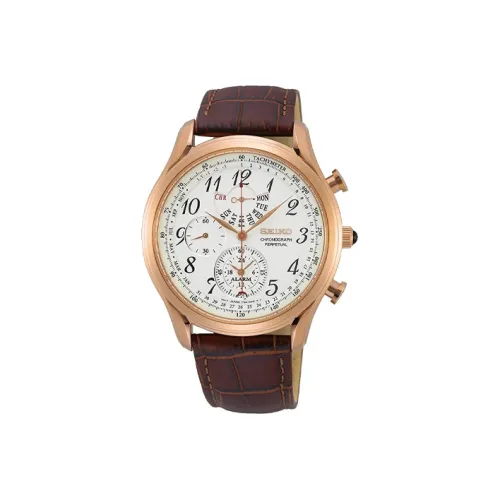 SEIKO Кварцевый механизм кожаный ремешок мужские часы белый циферблат модель SPC256P1