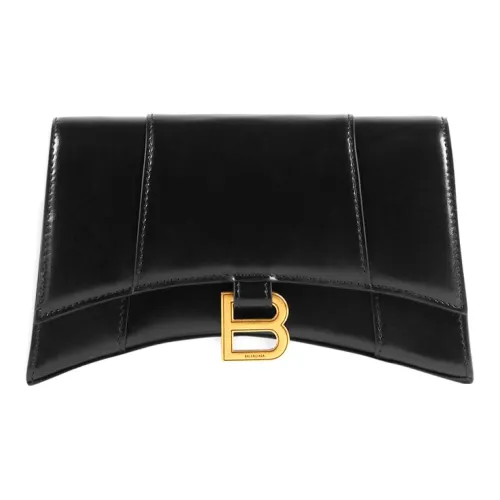 Balenciaga HOURGLASS Гладкая Телячья Кожа Сумка Hourglass Портативная Сумка через плечо Сумка на плечо Женская Черная