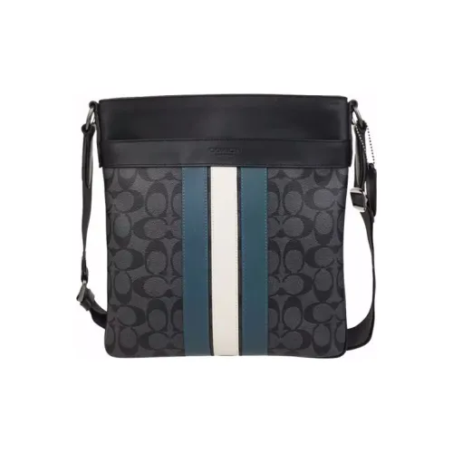 COACH Charles Холст и Кожаная Сумка через плечо Мужская Черная и Синяя и Белая