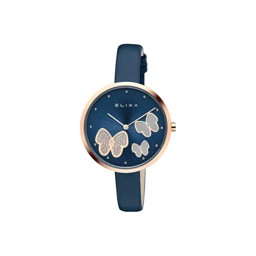Elixa Кварцевый механизм Женские часы Наручные часы Швейцарские часы 36 мм Синий циферблат Корпус из нержавеющей стали Ремешок из натуральной кожи