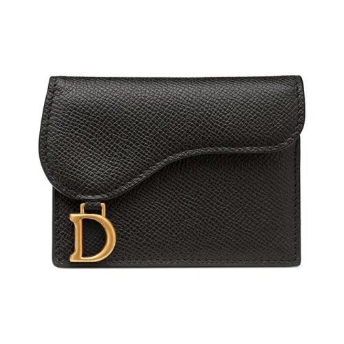 DIOR Седло Коровья кожа Держатель для карт кошелек Женские Черный