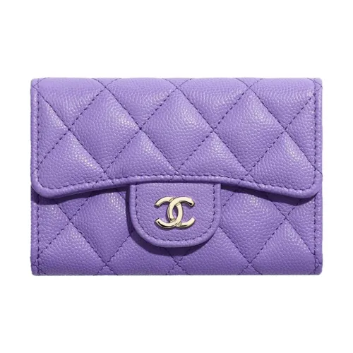 CHANEL Lambskin Flap Coin Wallet Card Holder Women's Purple