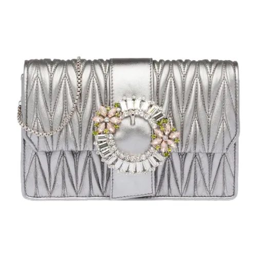 MIU MIU Matelassé Кожа Сумка Сумка через плечо Женская Серебряная