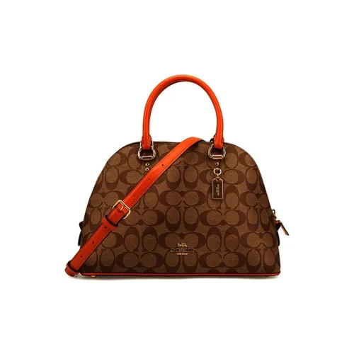 COACH Katy Кожа Ручная Сумка Сумка через плечо Сумка на одно плечо Купольная Сумка Большая Женская Апельсиновая с Светлой Монограммой