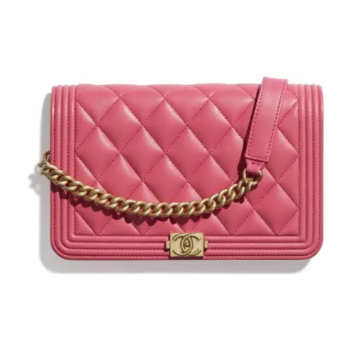 CHANEL LEBOY Овчина And Золотой Покрытый Металл Кошелек Сумка через плечо Женская Розовая