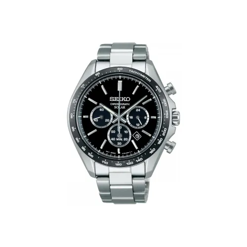 SEIKO Солнечный кварцевый механизм нержавеющая сталь ремешок мужские часы черный циферблат