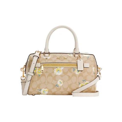 COACH Rowan Кожа Бостон Сумка Сумка Сумка через плечо Сумка через плечо Большая Женская Хаки с Монограммой