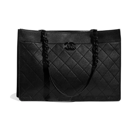 CHANEL So Black Телячья кожа Тоут Сумка Сумка для покупок Сумка Сумка через плечо Женская Черная