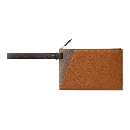 HERMES Cabavertige Коровья кожа Togo Клатч Мужской Золотой Тауповый