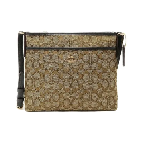 COACH File Classic Monogram Холст и Кожа Сумка через плечо Большая Унисекс Хаки и Кофейный