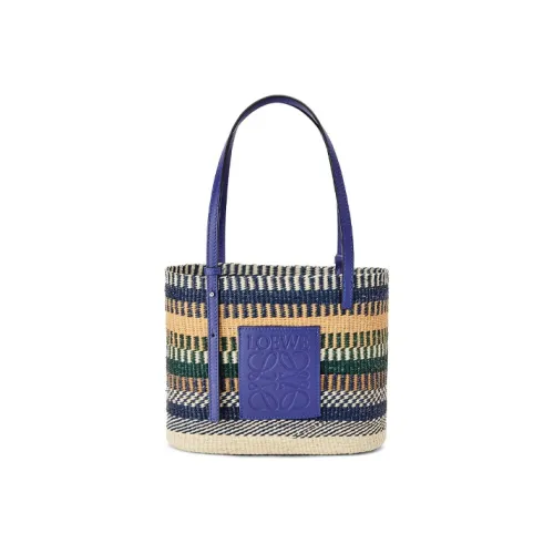 LOEWE Square Basket Соломенная плетень Anagram Тисненая коровья кожа Сумка с нашивкой сумка через плечо дорожная сумка Женская Синяя