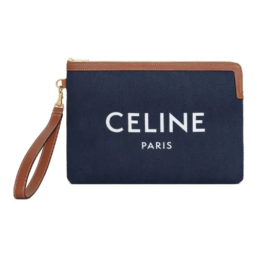 CELINE Lambskin Clutch Women's Dark Blue