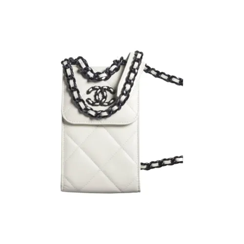 CHANEL 21K Winter Рифленый узор Через плечо Чехол для телефона Женский Черный Белый