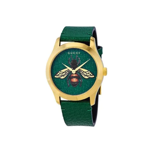 GUCCI Наручные часы Кварцевый механизм Кожаный ремешок Зеленый циферблат Женские часы