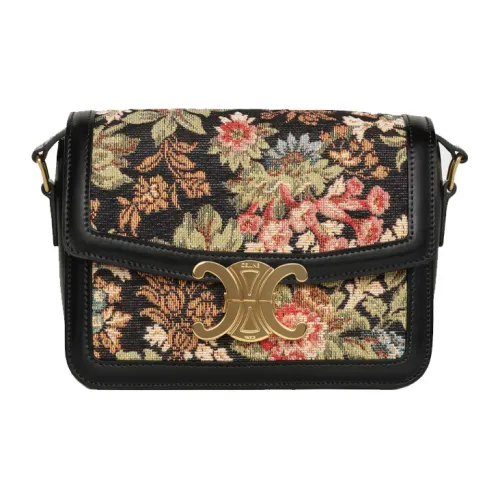 CELINE Triomphe Arc De Triomphe Жаккардовая ткань Телячья кожа Обметка Маленькая квадратная сумка Сумка через плечо