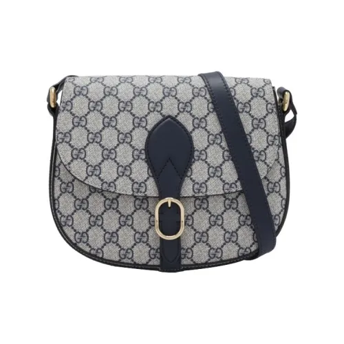 GUCCI Canvas с кожаными вставками седельная сумка сумка через плечо женская бежевый темно-синий