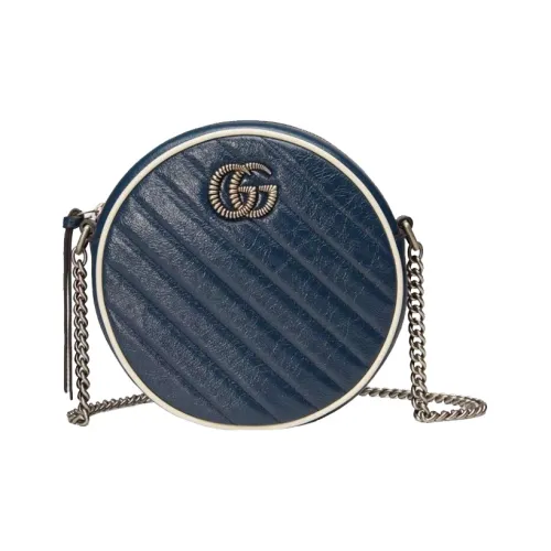 GUCCI Quilted Кожа Круглая Сумка Сумка через плечо Мини Женская Синяя Белая