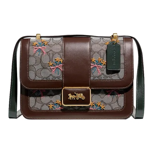 COACH Alie Холщовая кожа Одно плечо Через плечо Курьерская сумка Средний Женские Кофейно-коричневый