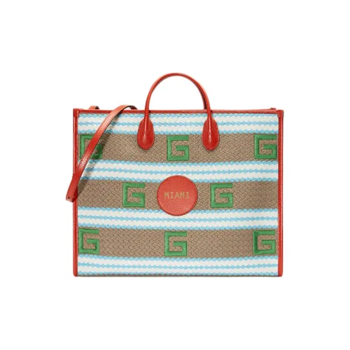 GUCCI Ткань с кожаными вставками Тоут Сумка Сумка для покупок Сумка Обычная Женская Красная Зеленая