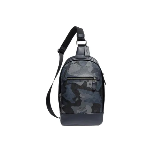 COACH Graham Покрытый холст Sling Сумка Большая Мужская Камуфляжная Синяя