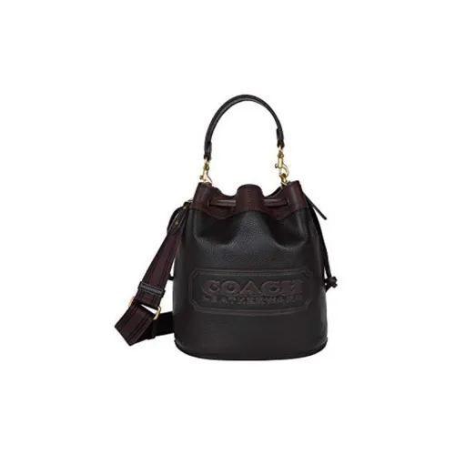 COACH Field Кожа Через плечо Шнур Сумка-ведро Сумка Маленькая Женская Черная и Бордовая