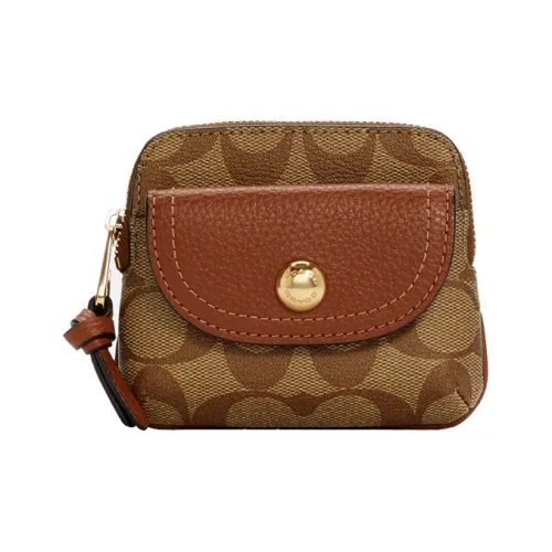 COACH Pennie Холщовая кожа Мелочь Кошелек Мини Унисекс Хаки