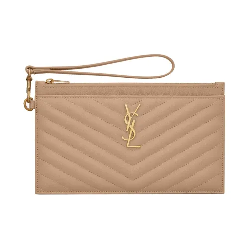 SAINT LAURENT Клатч из коровьей кожи большой женский темно-коричневый