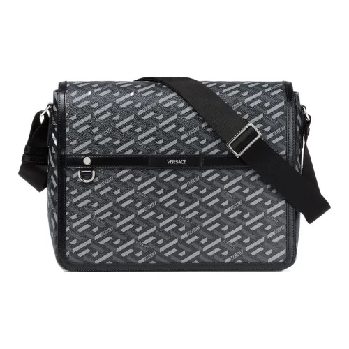 VERSACE с коровьей кожей и полиуретаном курьерская сумка сумка через плечо унисекс черный