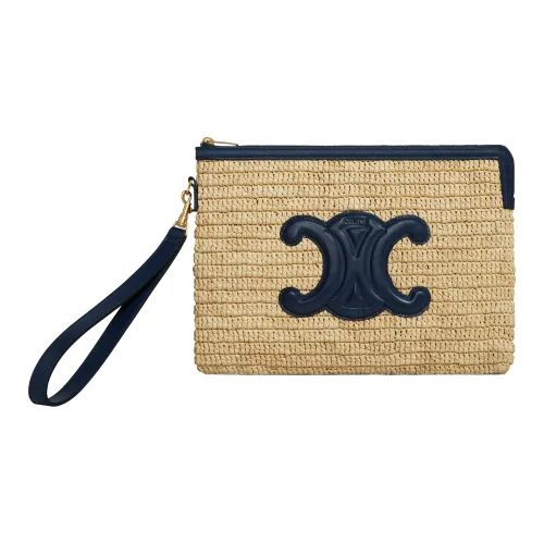 CELINE Рафия Wa Телячья кожа Клатч Женские Бежевый синий