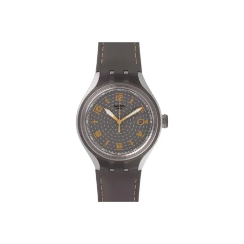 SWATCH Xlite Collection Кварцевый механизм Мужские часы Часы 41 мм Кофейный циферблат часов Сплав Корпус часов Кожаный ремешок