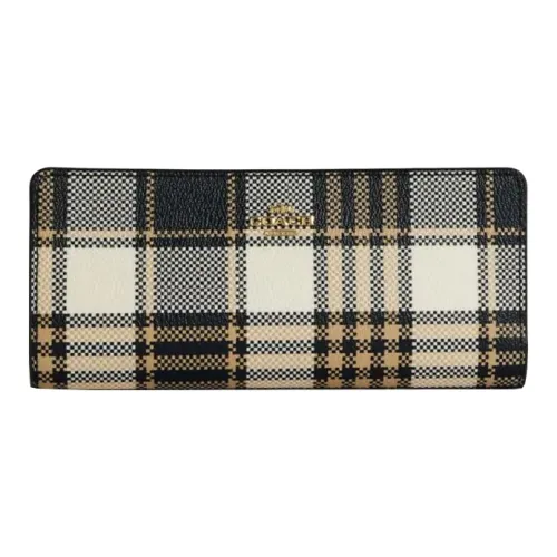 COACH Slim Wallet Гладкая кожа с узором "галечная" держатель для карт и кошелек женский черный серый и белый