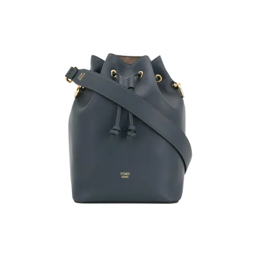 FENDI Телячья кожа Шнур Сумка-ведро Сумка через плечо Женская Синие Серые