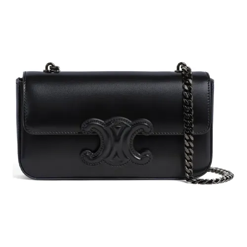 CELINE Triomphe Arc De Triomphe Все Черное Блестящая Гладкая Коровья Кожа Плечевая Сумка Сумка Сумка через плечо Женская Черная