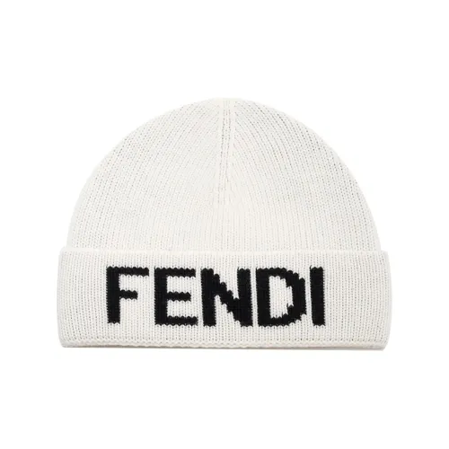 FENDI Смесовая шерсть Шапка-бини Белая Унисекс