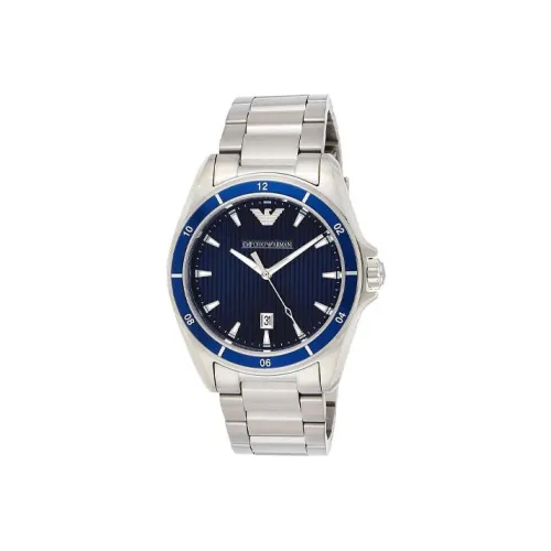 EMPORIO ARMANI Мужские часы Кварцевый механизм Ремешок из нержавеющей стали Синий циферблат Часы AR11100