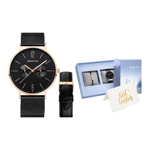 Bering Наручные часы Кварцевый механизм Кожаный ремешок Черный циферблат Мужские часы С подарками Коробка+Кожаный шнур Браслет