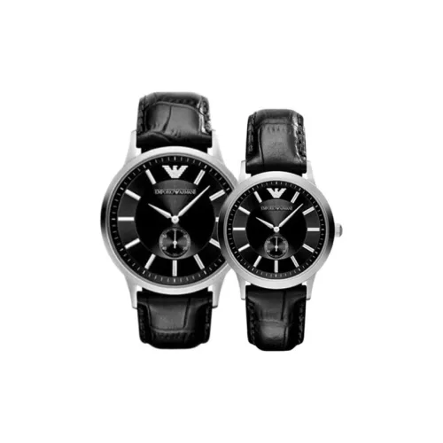 EMPORIO ARMANI Couple Watch Наручные часы Кварцевый механизм Натуральная кожа Ремешок 43 мм Черный циферблат Унисекс