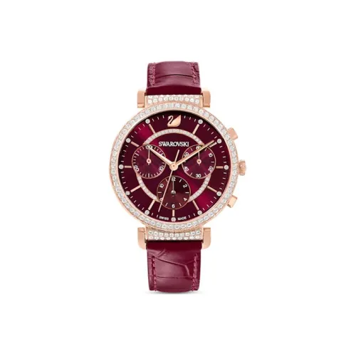 Swarovski Passage Chrono Наручные часы Кварцевый механизм Кожаный ремешок Красный циферблат Женские часы 5580345
