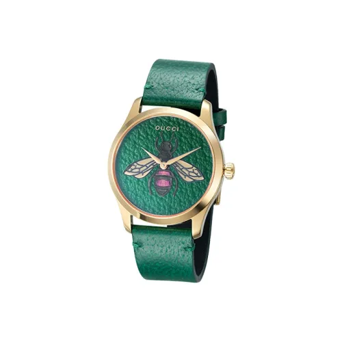 GUCCI Timeless Collection Кварцевые Женские Наручные Часы с Кожаным Ремешком и Зеленым Циферблатом