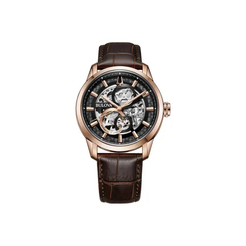 BULOVA Мужские часы Автоматический механический механизм Кожаный ремешок Черепный циферблат