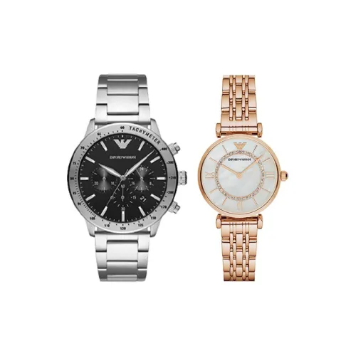 EMPORIO ARMANI Наручные часы Кварцевый механизм Ремешок из нержавеющей стали Черный циферблат Унисекс AR11241+AR1909