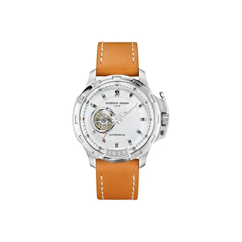 GIORGIOFEDON1919 Мужские часы Автоматический механический механизм Кожаный ремешок 45 мм Белый циферблат Часы GFBG016