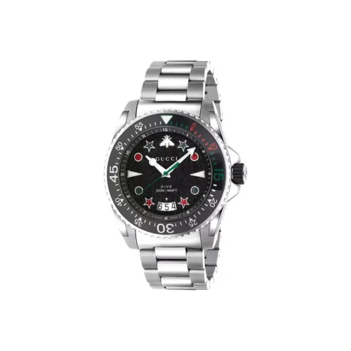 GUCCI Dive Collection Мужские часы Кварцевый механизм Ремешок из нержавеющей стали Черный циферблат